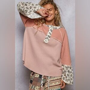 POL Darling Mischief Top Pink Mixed Fabrics NWOT Size Small